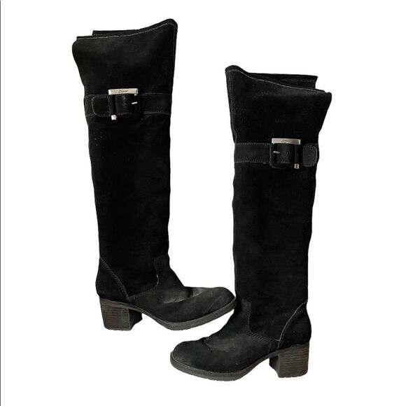 Zodiac Aussie Over the Knee Boots Black Sueded Buckle Heel Round Toe Size 9 - Picture 1 of 8